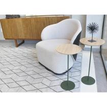 Kit 2 Mesas Laterais KARLA - BAIXA / MÉDIA, tampo redondo Itapuã e base Verde Oliva.