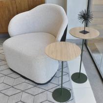 Kit 2 Mesas Laterais KARLA - MÉDIA / ALTA, tampo redondo Itapuã e base Verde Oliva.