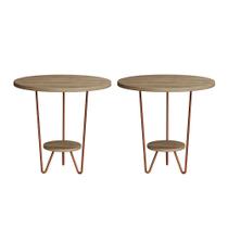 Kit 2 Mesas Laterais Redonda Industrial Italy Ferro Cobre e Tampo Freijó Kit 2 Mesas Laterais Redonda Industrial Italy Ferro Cobre e Tampo Freijó