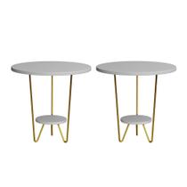 Kit 2 Mesas Laterais Redonda Industrial Italy Ferro Dourado e Tampo Branco