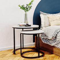 Kit 2 Mesas Laterais Redondas Industrial Encaixáveis Line