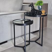 Kit 2 Mesas Lateral com Espelho - Mesinha de Apoio Preto Kit 2 Mesas Lateral com Espelho - Mesinha de Apoio Preto