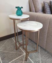 Kit 2 Mesas Lateral de ferro - Mesinha Canto Apoio - Madeira efeito Marmorizado Kit 2 Mesas Lateral de ferro - Mesinha Canto Apoio - Madeira efeito Marmorizado