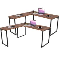 Kit 2 Mesas Para Escritório Home Office Estilo Industrial em L Form C01 150x150cm Nogal - Lyam Decor