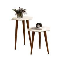 Kit 2 Mesas Sala Six Retrô Pés Lateral E Apoio Off White