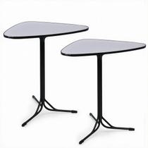 Kit 2 Mesas Triangular Alta para Lanchonete Gourmet Tampo 15mm Industrial 60x60 Cinza Cristal