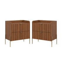 Kit 2 Mesinha De Cabeceira Moderna Lateral Cama Quarto Casal Moriah 60cm Pé Dourado