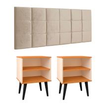 Kit 2 Mesinhas Canto Lateral Nicho Decoração Retrô Cabeceira Suspensa Almofadada Painel Cama Box Casal 1,40 Quarto Completo - RPM