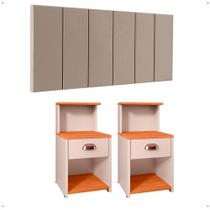 Kit 2 Mesinhas Cléo Retrô Nicho Gaveta Puxador Lauren Cabeceira Suspensa Modular Júlia Box Casal Queen 1,60 Quarto - RPM