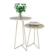 Kit 2 Mesinhas De Canto Redonda Pés Tripé Ferro Dourado Kit 2 Mesinhas De Canto Redonda Pés Tripé Ferro Dourado