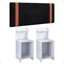 Kit 2 Mesinhas Fantasy Branco Compacta Prateleira Cabeceira Parise Suspensa Detalhe Lateral Cama Box Casal 1,40 Preto Suede - Lojas RPM