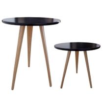 Kit 2 Mesinhas Laterais De Canto Apoio Redonda 44 E 68 Cm Preto Kit 2 Mesinhas Laterais De Canto Apoio Redonda 44 E 68 Cm Preto