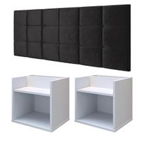 Kit 2 Mesinhas Parede Madri Canto Cabeceira Modular Almofadada Bia Cama Box Queen Decoração Quarto