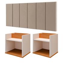 Kit 2 Mesinhas Suspensa Madri Off White/Cinamomo Prateleira Divisória Cabeceira Almofadada Julia 1,40 Cama Box Casal Bege Suede - RPM Móveis