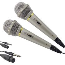 kit 2 Microfone Com Fio Profissional Karaokê Gravações P10 resistente