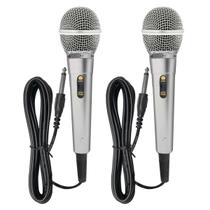 Kit 2 Microfone Karaoke Duplo Igreja Caixa de Som + Cabos 3m Prata - MXT