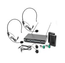 Kit 2 Microfone Lelong Le-910 Vhf Sem Fio Auricular Cabeça Lapela