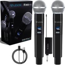Kit 2 Microfone Sem Fio Digital Leson LS302 2.4GHz Recarregável Igreja Evento Karaokê 30m