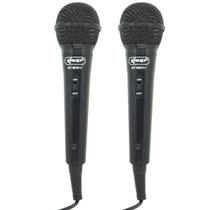Kit 2 Microfones Dinâmico c/ Fio P10 P2 Cabo 2,8 Metros Karaokê e Caixa de Som Knup KP-M0011 Preto