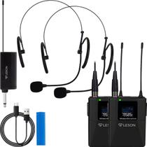 Kit 2 Microfones Headset Sem Fio Leson LS305 P10 Para Live Aula Podcast Preto
