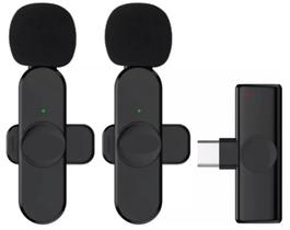 Kit 2 Microfones Lapela Sem Fio Tipo C Profissional Android Preto