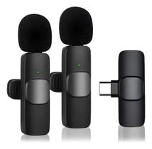 Kit 2 Microfones Lapela Sem Fio Tipo C Profissional Preto