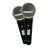 KIT 2 MicrofoneS Leson Sm58 Plus Corpo Metálico Cabo Cannon Xlr Cor Preto