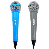 Kit 2 Microfones Para Karaoke Igreja Bar Com Cabo Cinza Azul