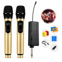 Kit 2 Microfones Sem Fio VHF Dinâmico Profissional Recarregável Com Led Igreja Karaokê Kit 2 Microfones Sem Fio VHF Dinâmico Profissional Recarregável Com Led Igreja Karaokê