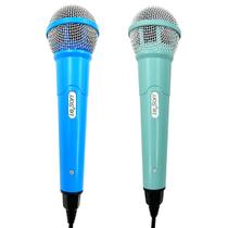 Kit 2 Microfones Verde Azul Karaoke Igreja Bar Com Cabo
