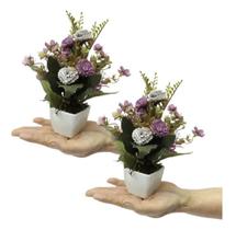Kit 2 mini arranjos de flores artificiais decoração lembrancinha tons de rosa lilás e roxo