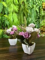 Kit 2 mini arranjos de flores artificiais mini rosa lílas mesclado envelhecido decoração lembrancinhas jardim