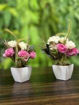 Kit 2 mini arranjos de flores artificiais mini rosa mesclada decoração lembrancinhas jardim