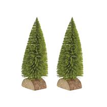 Kit 2 Mini Arvore de Natal 24cm Pinheiro Base Tronco Madeira Decoracao Natalina Premium