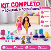 Kit 2 Mini Bonecas Infantil 12,5cm Com Roupinhas e Acessórios Brinquedo Kit 2 Mini Bonecas Infantil 12,5cm Com Roupinhas e Acessórios Brinquedo