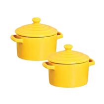 Kit 2 Mini Caçarola em Cerâmica Amarela