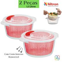 KIT 2 Mini Caçarola para microondas Freezer Cozimento a Vapor Com Cesto Interno 1,5 Litros Nitron