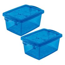 Kit 2 Mini Caixa Organizadora Pequena com Trava 400 ml Azul