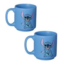 Kit 2 Mini Canecas Xícaras Stitch Feliz Azul Café Chá Oficial Licenciado 100ml