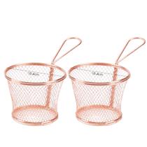 Kit 2 Mini Cesto Para Fritura Petisqueira Rose Servir Porções Batata Frita