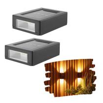 Kit 2 Mini Luminárias Led Arandela Slim Solar IP65 De Sobrepor Luz Branco Quente 2 Fachos Direção Para Cima e Para Baixo