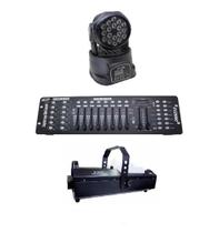 Kit 2 Mini Moving Wash 18X3W M183+Dmx 512+M.De Fumaça 3000W - One Light