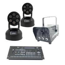 Kit 2 Mini Moving Wash + Máquina De Fumaça + Mesa Pilot Kit 2 Mini Moving Wash + Máquina De Fumaça + Mesa Pilot