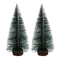 Kit 2 Mini Pinheiro Nevado Com Base Enfeite Natal Verde 25Cm