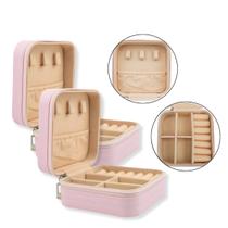 Kit 2 Mini Porta Joia Organizador Divisória Forrado Rosa Penteadeira Viagem Armazenar Brincos Pulseiras Colares Semijoias Joias