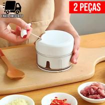 Kit 2 Mini Processador Triturador de Alimentos Manual para Alho Cebola Legumes com Lâminas em Aço Po