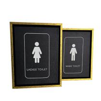 Kit 2 Mini Quadros Sinalização de Banheiro Inglês Toque Elegante e Natural para sua Decoração Kit 2 Mini Quadros Sinalização de Banheiro Inglês Toque Elegante e Natural para sua Decoração