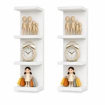 Kit 2 Mini Torre Parede Vertical Prateleira Nicho Estante Escritório Multiuso Mdf Branco ALBERGONI