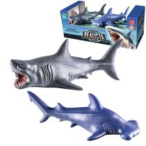 Kit 2 Mini Tubarão Martelo e Branco Brinquedo Realista Banho Kit 2 Mini Tubarão Martelo e Branco Brinquedo Realista Banho