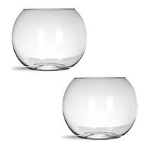 Kit 2 Mini Vaso Aquário Castiçal Redondo De Vidro 250Ml